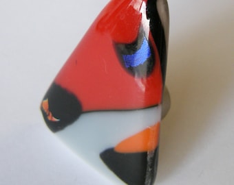 MODERN ABSTRACT Large Fused Glass Focal Knob - One of a kind