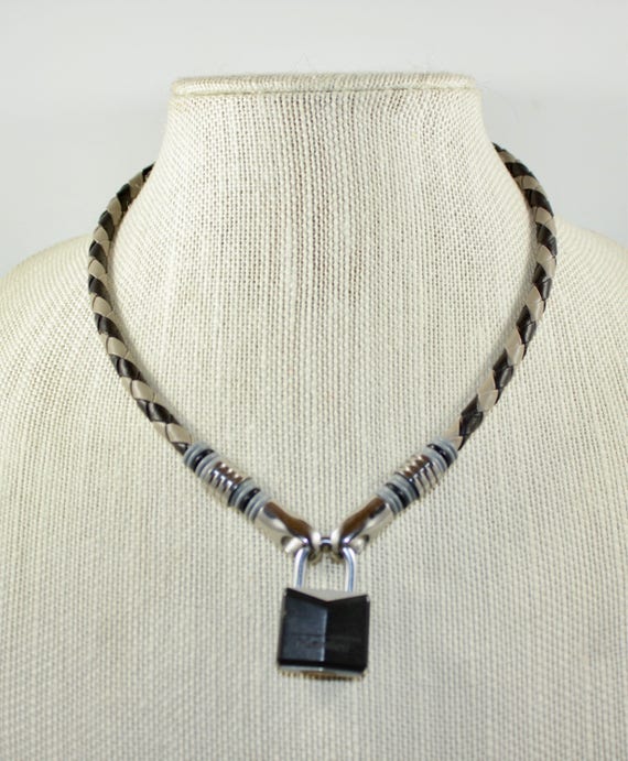 Leather Cord Collar in BlackGrey Soft and comfortable collar Day Collar