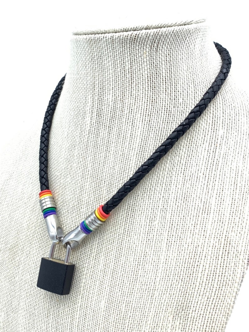 Leather Cord Collar in Black with rainbow colors Day Collar Etsy