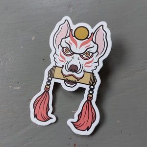 Japanische Folklore Inari Fuchs Sticker, Kitsune Aufkleber, Schrein-Wächter, japanische Mythologie, Fabelwesen