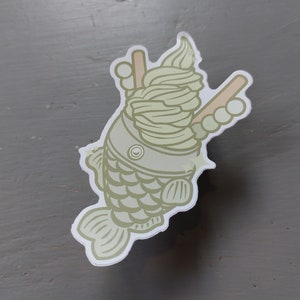 Taiyaki Ice Cream (Matcha) Sticker, Durable Decal, Green Tea, Japanese Food Accessory, Vibrant