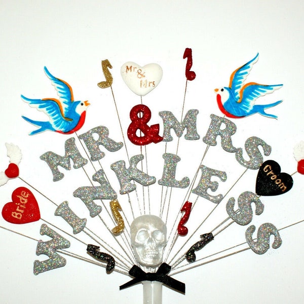 Rockabilly wedding, engagement personalised cake topper, handmade