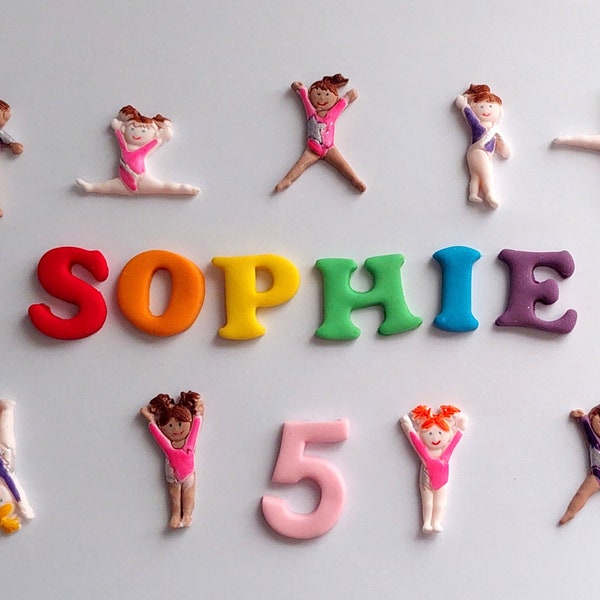 Gymnastic / gym 9x loose Birthday cake decorations, Personalised name and age