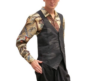 Black Obi vest, Japanese silk vest, Obi jacket