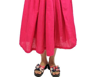 Hakama inspired summer skirt, 100% light cotton, fuchsia pink, large pleats