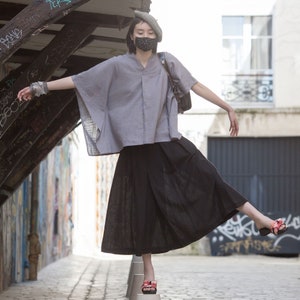 Hakama cotton light skirt, Black, Samurai skirt