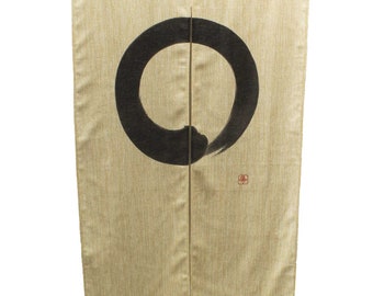 Noren,Japanese room separator, curtain, Enso circle, Hokusai Wave