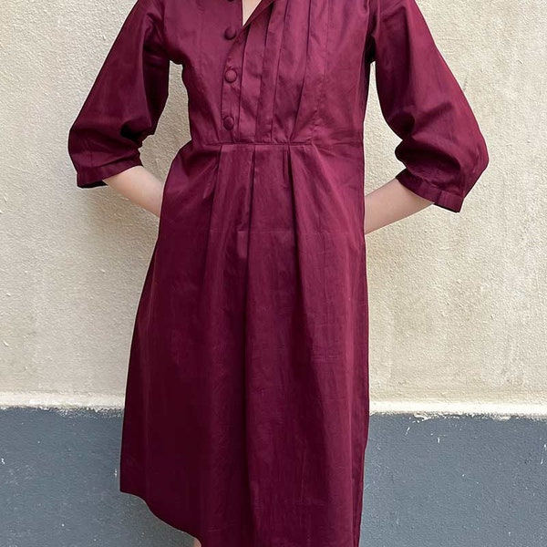 Robe tunique à plastron plissé, Robe mi-long en coton