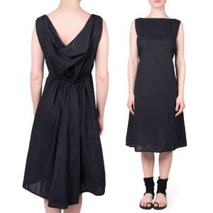 Dress back to front, dress in light cotton fabric, dress with back neckline, back naked dress, black dress. image 1