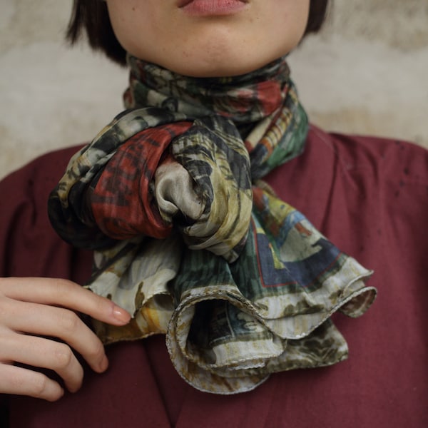 Foulard en mousseline de soie, impression digital composés des photos anciens de Geishas.