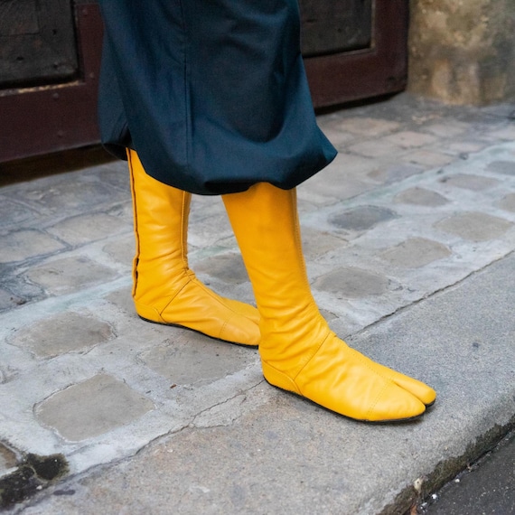 靴 45R Tabi Boots 23cm WoodChuckSato Women's Men's Black Tabi Split-Toe Cow Leather