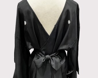 Black Openwork Silk Kimono Dress, Upcycled Kimono, Backless Dress - Etsy Black Openwork Silk Kimono Dress, Upcycled Kimono, Backless Dress - Etsy