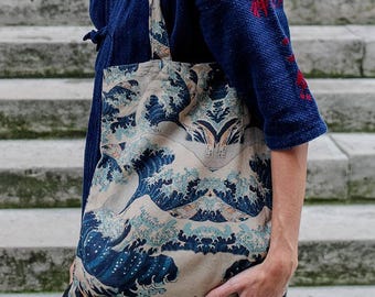 Hokusai Big Wave canvas tas, katoenen tas, grote Japanse tas