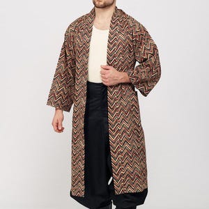 Printed cotton kimono, with 2 pockets and a belt, Washable unisex kimono, Japanese bathrobe, Long Japanese jacket