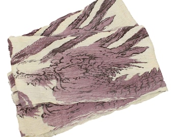 Japanese crumpled cotton scarf with Japanese pattern of carp, dragon, eagle and cherry blossom.