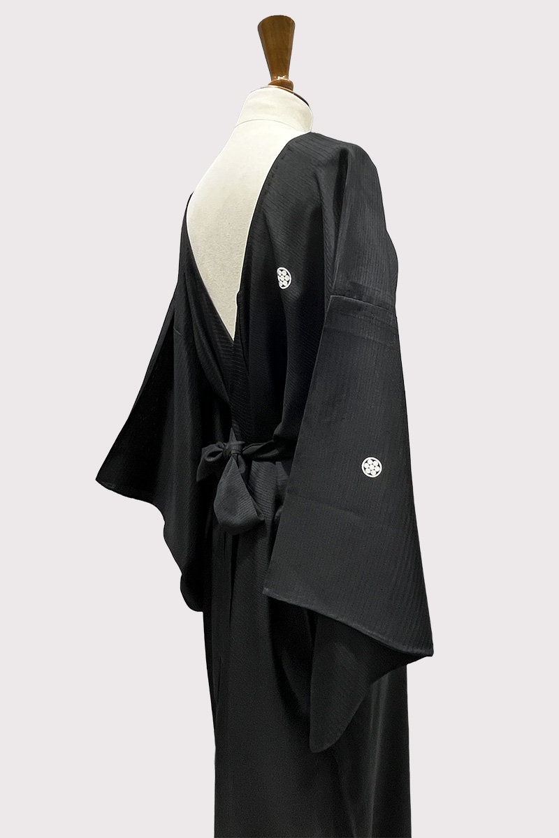 Black openwork silk kimono dress, upcycled kimono, backless dress Black openwork silk kimono dress, upcycled kimono, backless dress