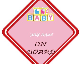 Personalised Star Shaped Baby On Board Car Sign Cheeky Little Monkey ~ Pink 2 