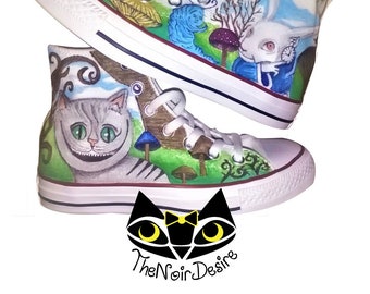 Hand painted Converse shoes with Alice in Wonderland design