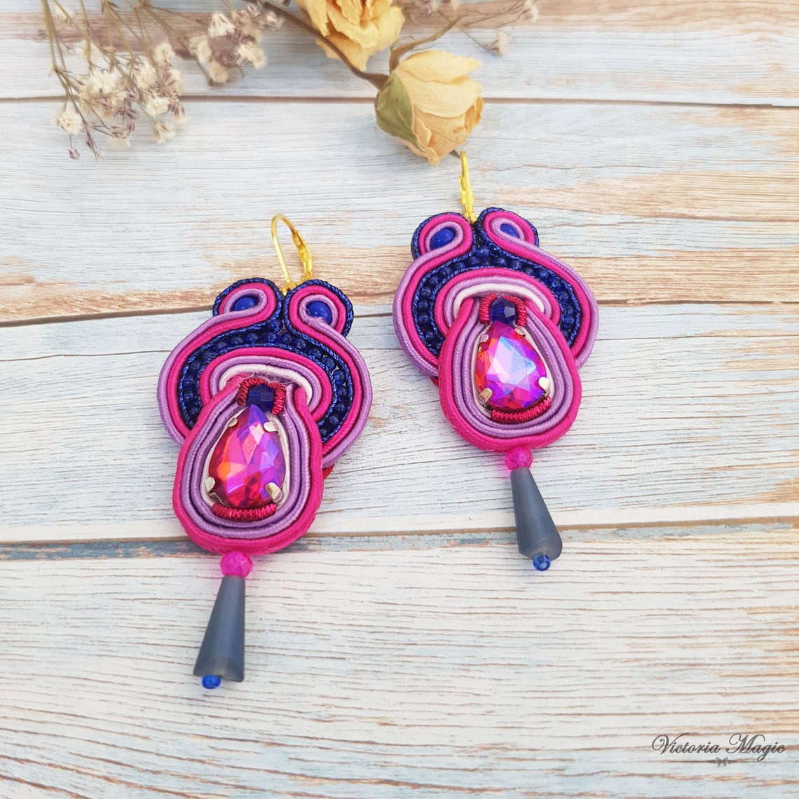 Fuchsia Dangle Soutache Earrings Soutache Earrings Soutache Etsy