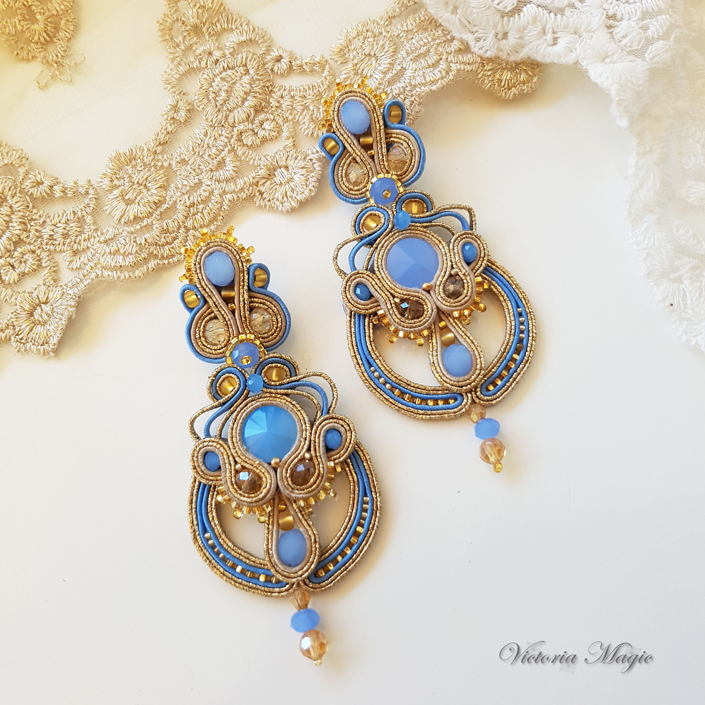 Dangle Soutache Earrings Soutache Earrings Small Blue Earrings Small Dangle Earrings Blue Earrings Green Blue Soutache Earrings OOAK