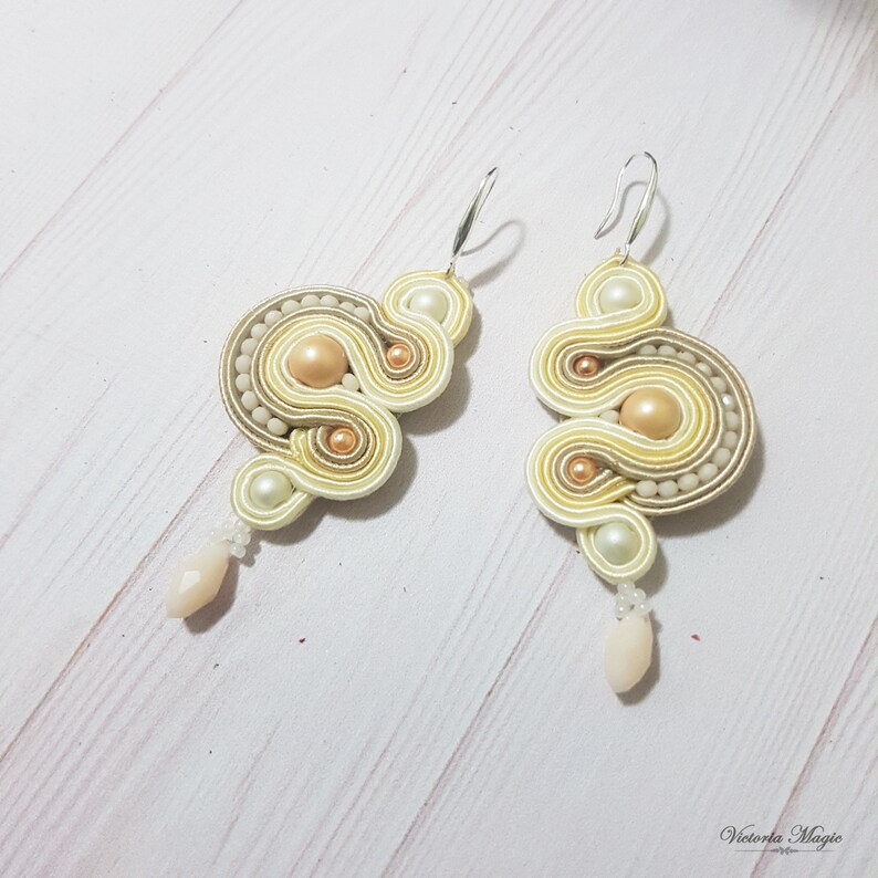 Bride Soutache Earrings Christmas gift Dangle Soutache Earrings Gift for mom Beige Soutache Earrings Gift for her Wedding Earrings