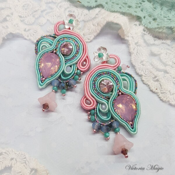 Soutache Dangle Earrings - Soutache Earrings - Soutache Earrings with Crystals - Handmade Earrings