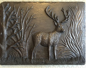 Deer Stag Cold Cast Bronze Signed Wall Art Sculpture Plaque Relief Picture Highly Detailed Hand Made - Home or Garden