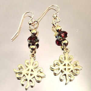Brass Funtunfunefu-Denkyemfunefu Earrings, Adinkra Symbol Earrings