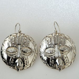 African Mask Handmade Sterling Silver African Mask Earrings,Tribal Mask Earrings
