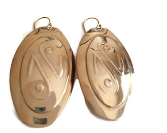 Large Brass Shield Earrings