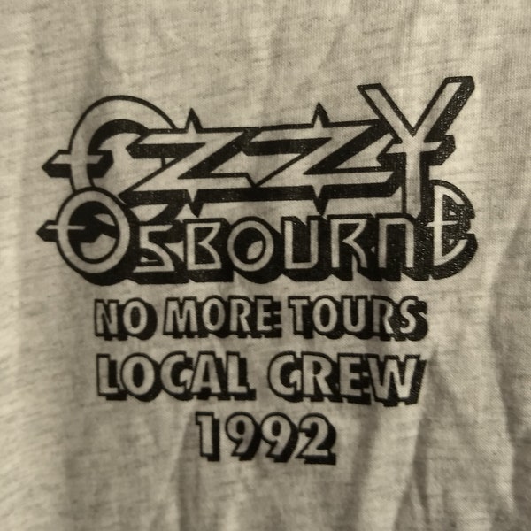 Ozzy Osbourne Official Crew T Shirt! Authentic Vintage 1992! Ozzy " No More Tours" First Farewell Tour! Ozzy Zakk Wylde/Alice In Chains!