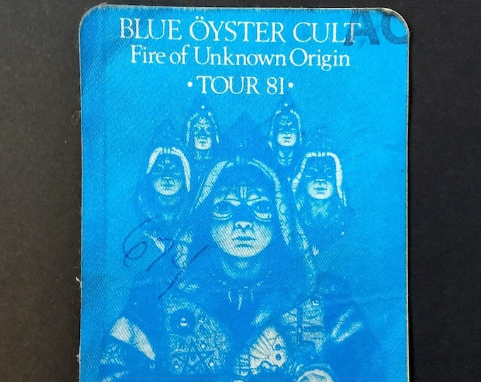 Featured listing image: Blue Oyster Cult, Backstage Pass Satin! Authentic Vintage 81! BOC, Stage Pass, "Fire Of Unknown Origin Tour", RARE 80's MSG Pass 9/18/1981!