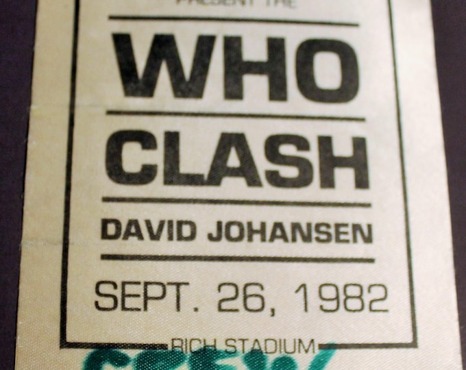 Featured listing image: The Who, The Clash, Satin Backstage Pass! Authentic Vintage 1982! The Who, The Clash, Johansen, Super Rare! Rich Stadium Orchard Park, NY