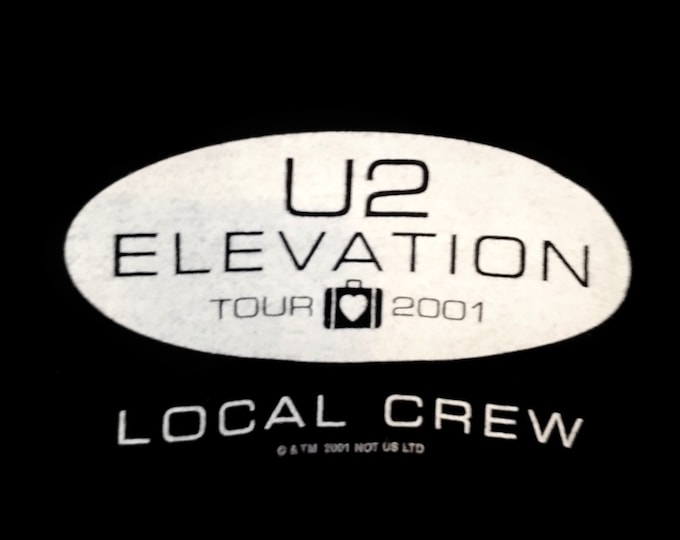 Featured listing image: U2, Band T Shirt, Tech Crew Shirt, Rare! Authentic Vintage CREW Shirt 2001 U2, "Elevation" World Tour 2001, Toronto, Ontario May 24 & 25!