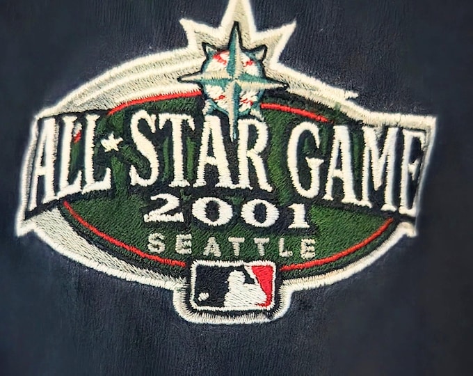 Featured listing image: MLB All Star Game Seattle, Golf Shirt 100% Cotton! Authentic Vintage 2000! Embroidered, Navy Blue, Contrasting White Collar and Sleeve Hems!