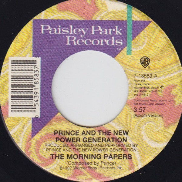 Prince, 7" Vinyl Single! Authentic Vintage 1983! Prince & The New Power Generation!  'The Morning Papers'! Paisley Park Records! Unplayed! M