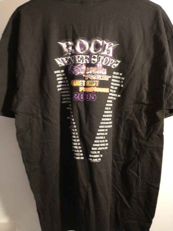 Vintage 2005 Rock Never Stops Tour T-shirt: Cinderella, Ratt 