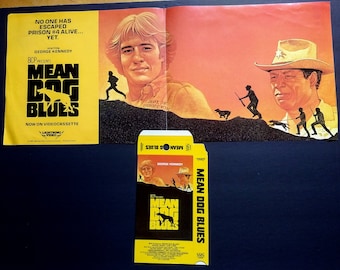Póster vintage de Mean Dog Blues de 1985 y caja de cinta promocional - Vestron Video