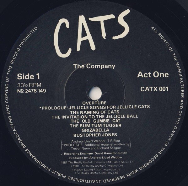 CATS Original London West End Recording 2X LP's UK Import! Authentic Vintage 1981! Cats Vinyl
