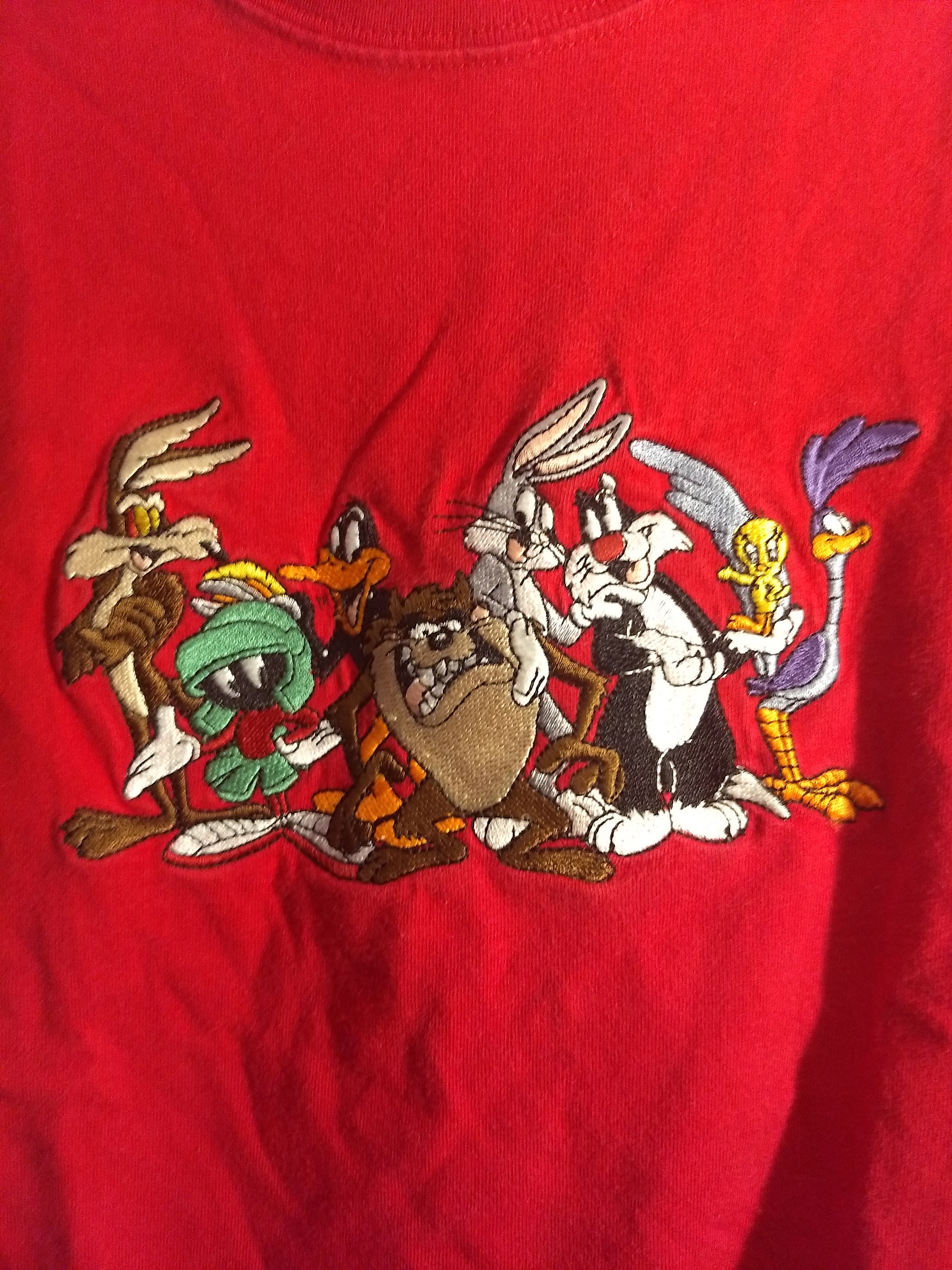 Bugs Bunny Will E. Sylvester Road Runner! Taz Daffy Auténtica vendimia 1999 Marvin bordado camiseta para niños Tweety Ropa Ropa unisex para niños Tops y camisetas Camisetas Camisetas estampadas Looney Tunes 