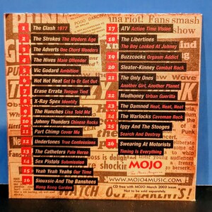 May include: A close-up of a CD featuring a list of punk rock bands from the 1970s and 1980s. The CD is a free gift with the March 2003 issue of MOJO magazine. The text on the CD reads "Not to be sold separately."