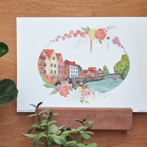 Fye Bridge Norwich A4 Print - Norwich Landmarks - Cityscapes Illustration - Norfolk Print - Colourful Norwich Gift - Mother&#39;s Day Gift