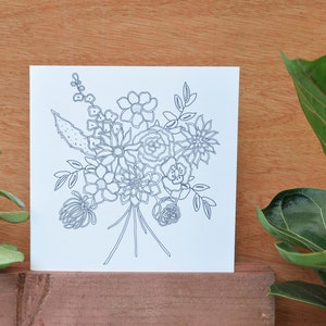 Bunch of Flowers Line Drawing Card - Blank Greetings Card - Colouring In Card - Mother's Day Card - Minimalist Art - Botanical - Bouquet