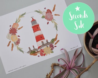 Happisburgh Lighthouse Norfolk Print, SECONDS SALE A4, Aquarell Illustration, Norfolk Wahrzeichen, Küste von Norfolk, Weihnachtsgeschenk, Print