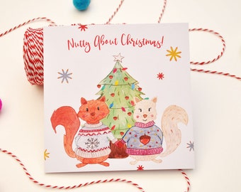 Squirrel Christmas Card - Woodland Squirrels - Christmas Tree - Cute Christmas Card - Holiday Card - Couple Card - Christmas Jumpers - Gift
