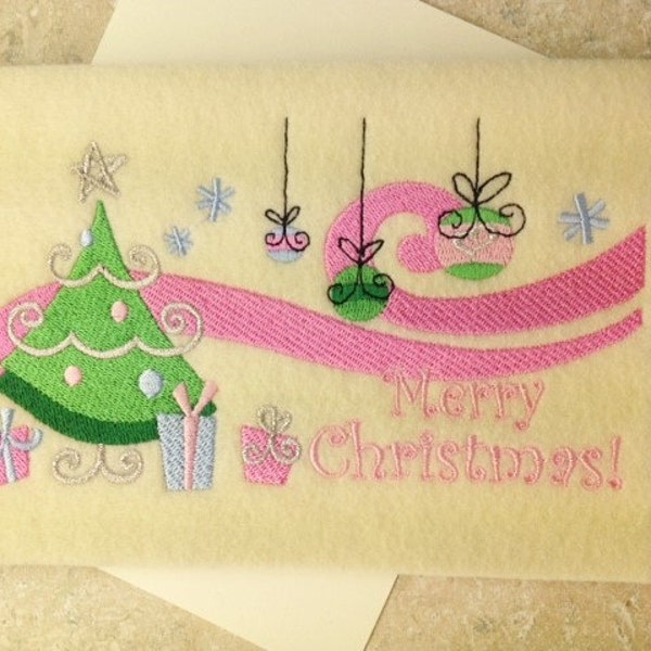 Christmas/Holiday Cards - Merry Christmas with Pink Swirl