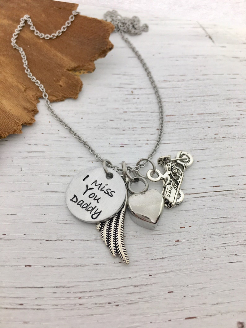 Sympathy Necklace Daddy Cremation Necklace Urn Jewelry Motorcycle Dad Urn Memorial Necklace Cremation Urn Necklace Cremation Jewelry