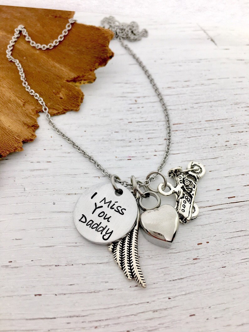 Sympathy Necklace Daddy Cremation Necklace Urn Jewelry Motorcycle Dad Urn Memorial Necklace Cremation Urn Necklace Cremation Jewelry
