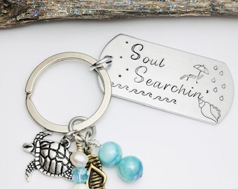 Hand Stamped Beach Beachy Keychain, Ocean turtle Gift, The Sea Lover, Ocean Beach Sand for Soul Searching, Sister Wedding