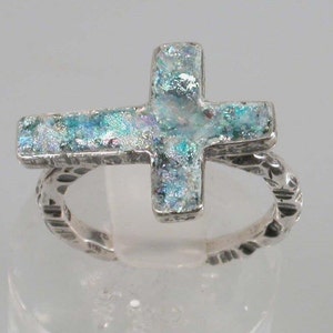 Sterling Silber Kreuz Ring, Christian Schmuck, Christian Kreuz, Kreuz Ring mit römischen Glas